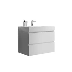 30 in. W x 18.1 in. D x 25.2 in. H Single Sink Floating Bath Vanity in White Bathroom Carbinet with Solid Surface Top