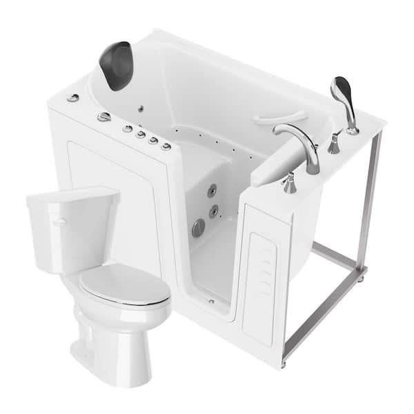 Universal 52 in. x 30 in. Right Drain Combination Jetted Bathtub in White with Elongated Toilet and Soft Close Lid