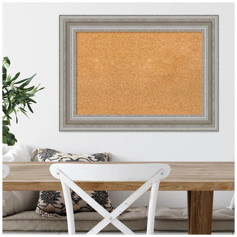 Amanti Art Silver Framed Natural Cork Bulletin Board 30" x 22"