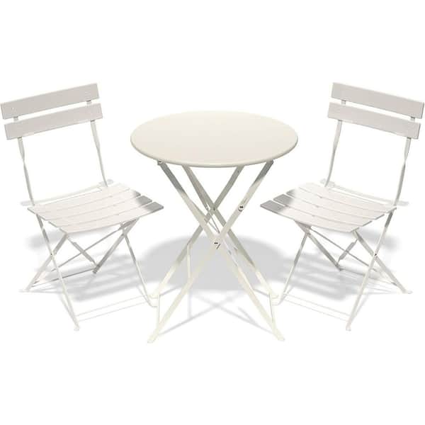 ESILOO Bistro Set 23.6 in.  Round Table and 2 Chairs-Outdoor, Rust-Resistant, Space-Saving, No Assembly, 300 lb. Capacity