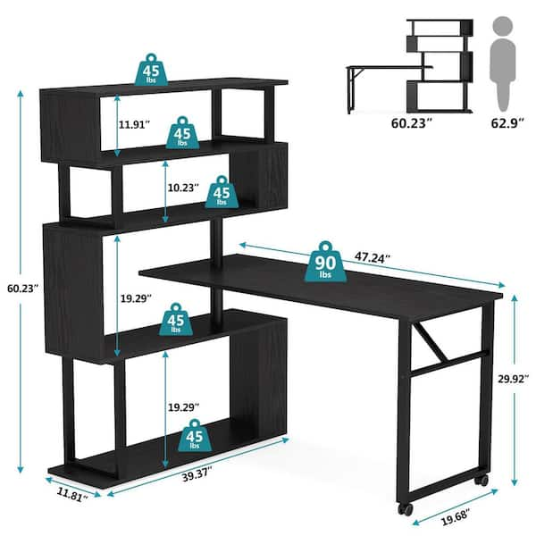 TRIBESIGNS WAY TO ORIGIN Halseey 75 in. Black Wood and Metal Computer Desk  Writing Gaming Desk with Led Strip Monitor Stand HD-XK00231-HYF - The Home  Depot