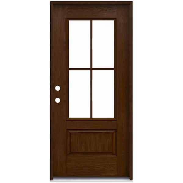 JELD-WEN 36 in. x 80 in. Right-Hand 4 Lite Clear Glass Milk Chocolate Stain Fiberglass Prehung Front Door with Brickmould