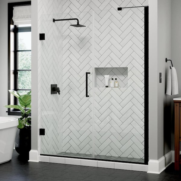 Bridger Heavy Hinge 9.84 in. W x 3 in. D Frameless Pivot Shower/Tub Hardware Assembly Kit in Black (For 36-60 in. Doors)