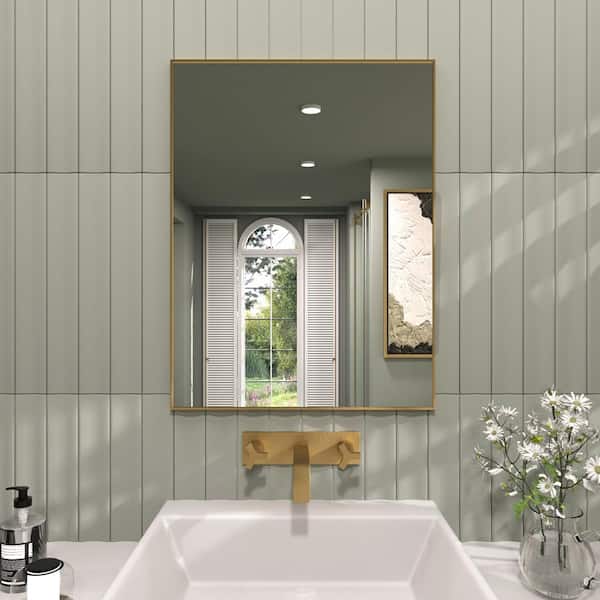 TaiMei Jem 24 in. W x 30 in. H Rectangular Framed Wall Bathroom Vanity Mirror in Brushed Gold
