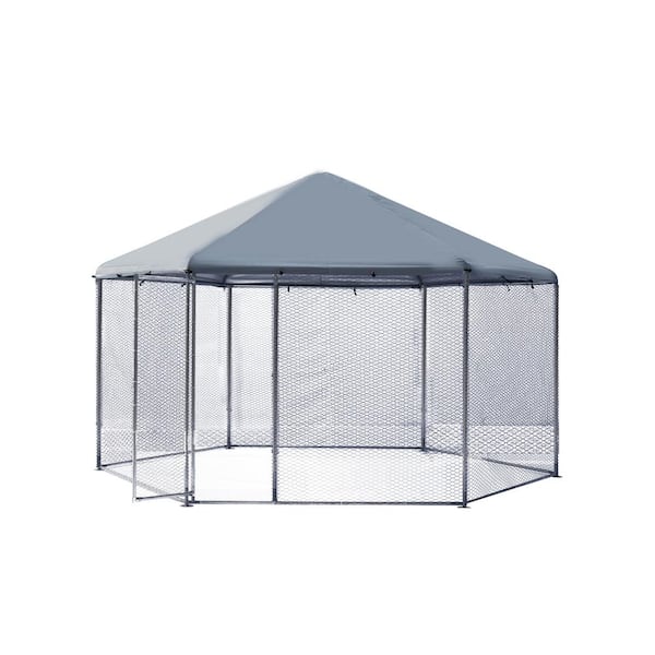 maocao hoom 13.1 ft. x 8.6 ft. Silver Plated Large Metal Walk-In Chicken Coop Chicken Cage Farm Poultry Run Hutch Hen House