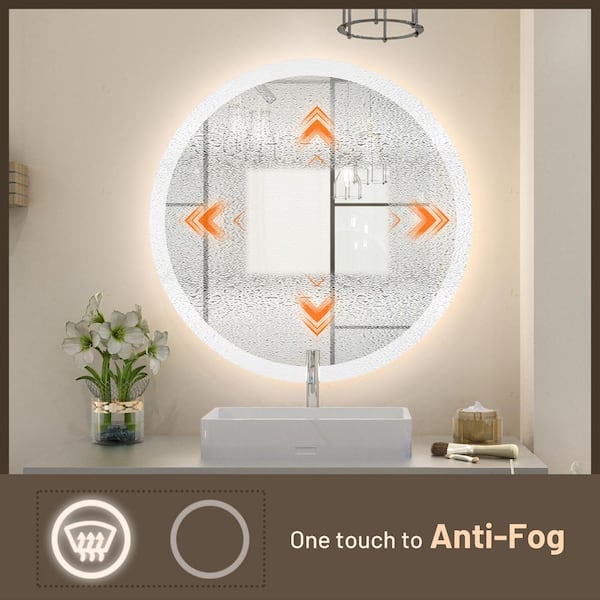 KeonJinn 28 in. W x 28 in. H Modern Round Frameless Anti-Fog