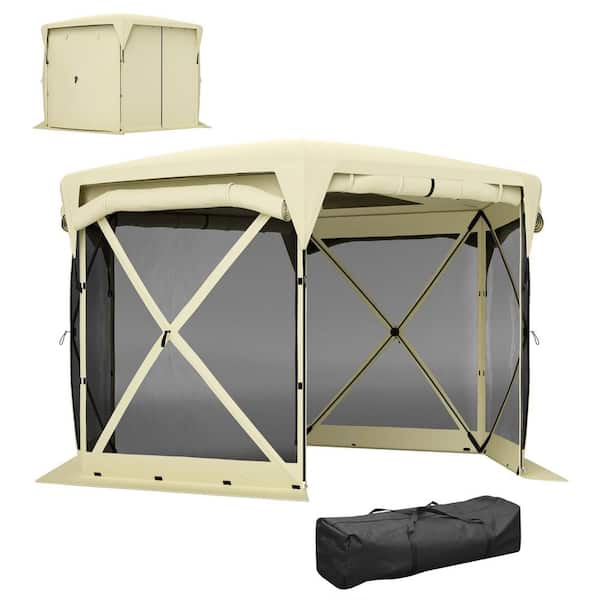 11 ft. x 11 ft. Beige Pop Up Gazebo Screen Tent House with UPF30+ Removable Roof Cover, 4 Roll-up Wind Panels