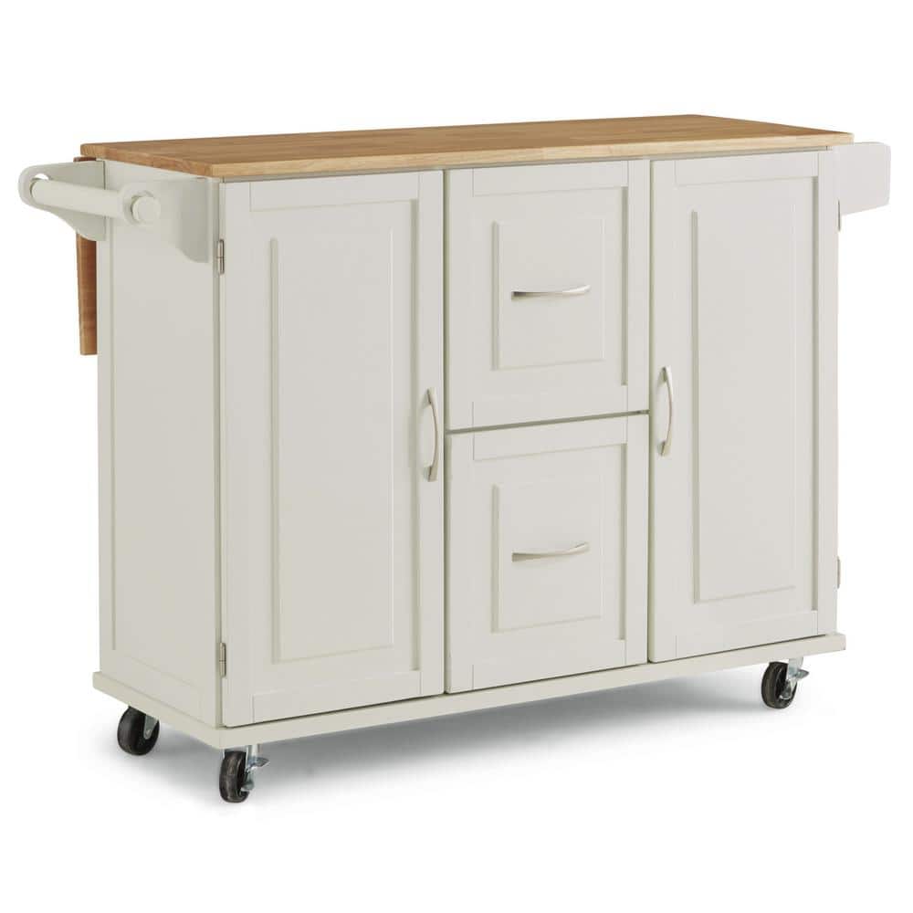 HOMESTYLES Dolly Madison White Kitchen Cart with Natural Wood Top 4516-95  The Home Depot