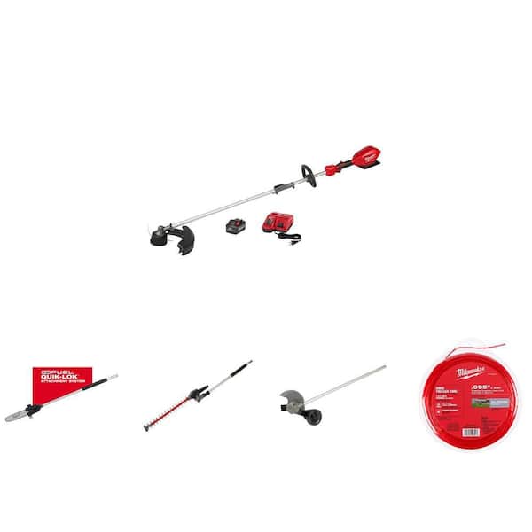 M18 FUEL String Trimmer w/ QUIK-LOK, 8.0 Ah Battery, 10 in. Pole Saw, Hedge Trimmer, Edger, and 0.095 in. x 250 ft. Line