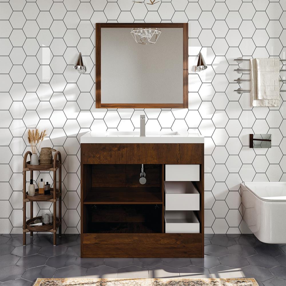 Lugano 36" Rosewood Modern Bathroom Vanity with White Acrylic Top