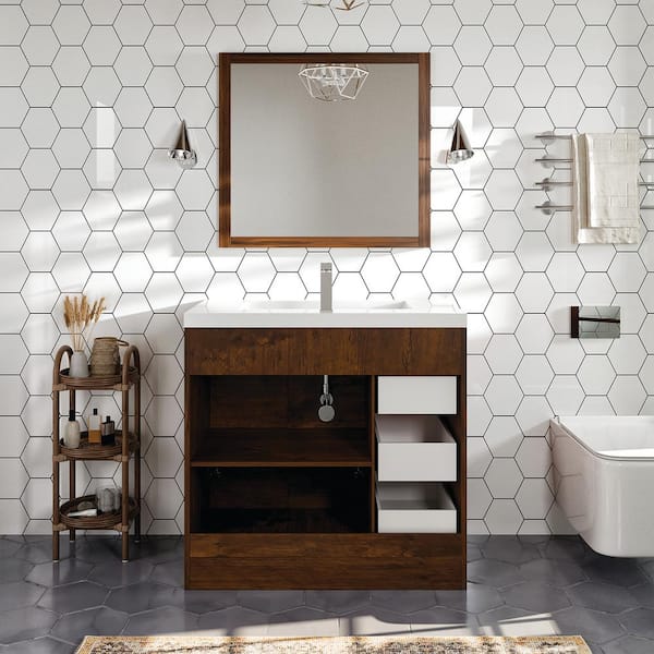 Eviva Lugano 42 in. W x 19 in. D x 36 in. H Single Bath Vanity in Ash with White Acrylic Top and White Integrated Sink