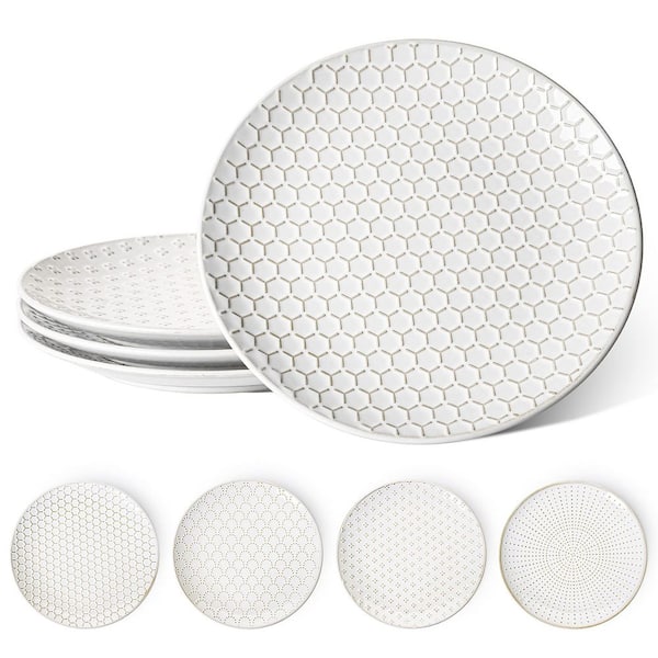 10 in. White Ceramic Dinner Plates Set of 4, Scratch Resistant Serving Plates, Microwave and Dishwasher Safe
