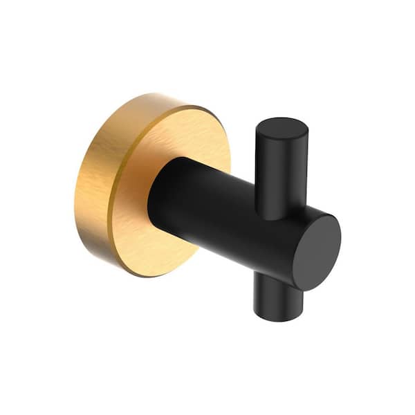 4 Pack Round Base Wall Mounted J-Hook Robe/Towel Hook in Black and Gold