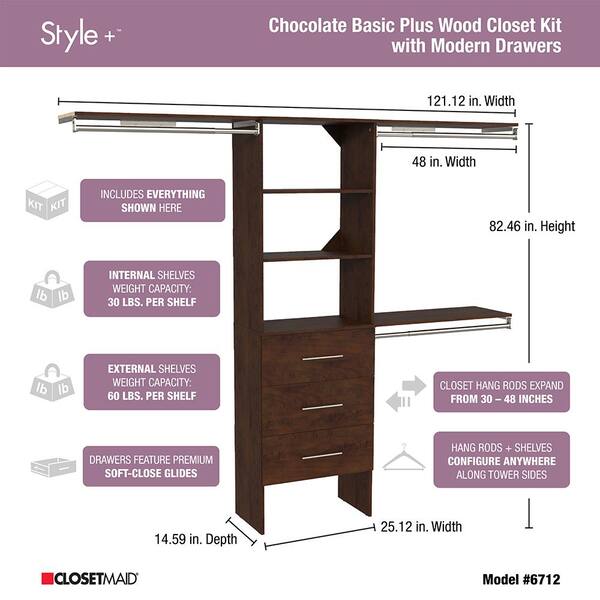ClosetMaid Style+ 55.12 in. W - 121.12 in. W Chocolate Hanging