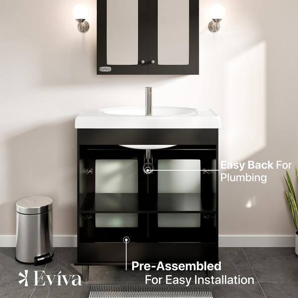Eviva Tux 36 in. W x 19 in. D x 33 in. H Bathroom Vanity in Espresso with White Ceramic Top with White Sink