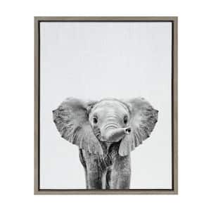 Sylvie "Baby Elephant BW" by Simon Te of Tai Prints Framed Canvas Animal Wall Art 24 in. x 18 in.