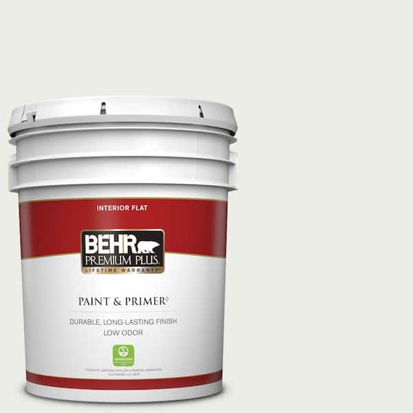BEHR PREMIUM PLUS 5 gal. #52 White Flat Low Odor Interior Paint & Primer