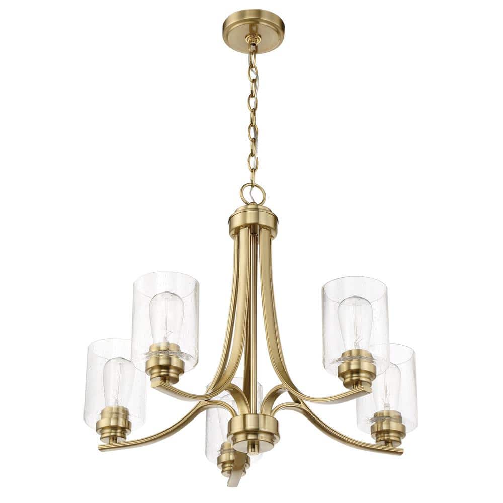 Elegant Satin Brass 5-Light Chandelier with Clear Seeded Glass