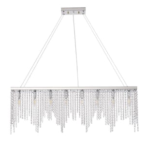 Modern 39.4 in. 8-Light Rectangle Raindrop Crystal Chandelier Contemporary Linear Hanging Pendant Lighting