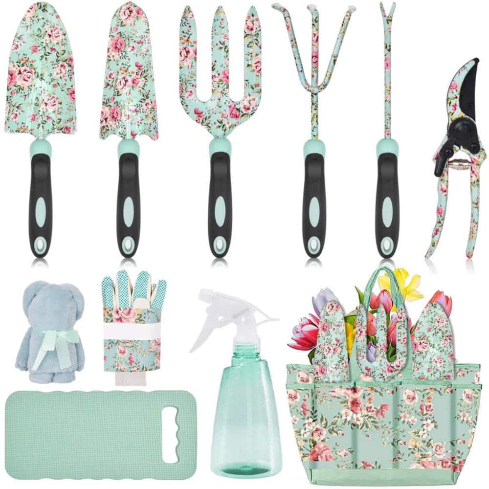 Stainless Steel Garden Tool Set with Retro Floral Print and Rubber Handles Green Rose, 11-Piece price history on PriceWatchPro