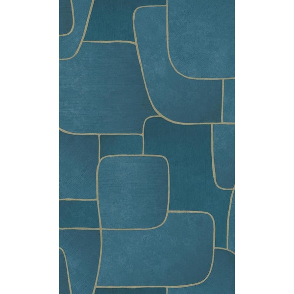 Walls Republic Blue Bold Abstract Geometric Stripes Metallic Shelf Liner Non- Woven Non-Pasted Wallpaper (57 sq. ft.) Double Roll