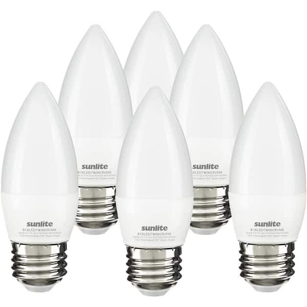 Sunlite 60-Watt Equivalent B13 Dimmable E26 Base LED Frosted Chandelier Bulbs, Daylight 5000K (6-Pack)