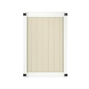 Pro Series 4 ft. W x 6 ft. H White/Tan Vinyl Woodbridge Privacy Fence Gate