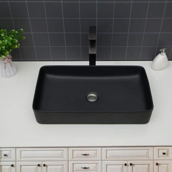 EPOWP 24 in. x13.5 in. Black Ceramic Rectangular Bathroom Above Counter Vessel Sink