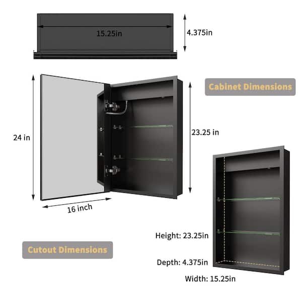 Velux 16 in. W x 24 in. H Rectangular Aluminum Recessed/Surface Mount Left Dimmable Medicine Cabinet with Mirror LED