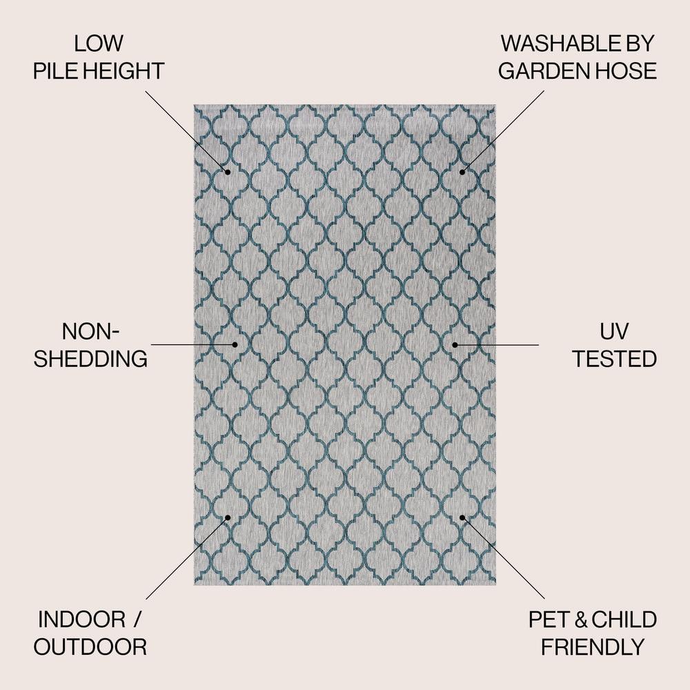 Moroccan-Inspired Gray/Teal Trellis 8'x10' Synthetic Area Rug