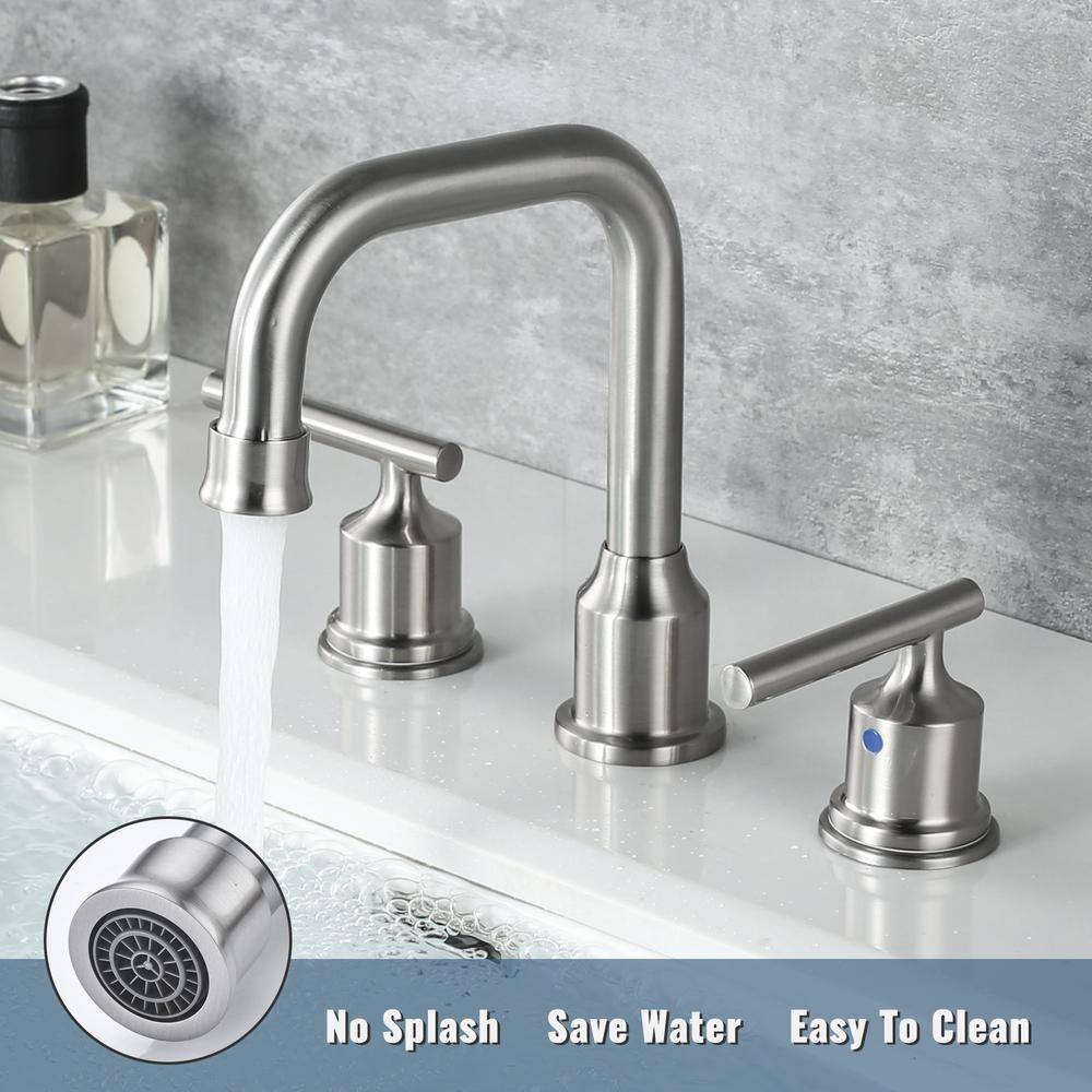 Brushed Nickel 8-Inch Widespread Double Handle Bathroom Faucet Set