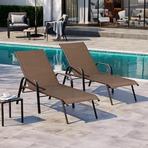 Brown 2-Piece Metal Adjustable Outdoor Chaise Lounge