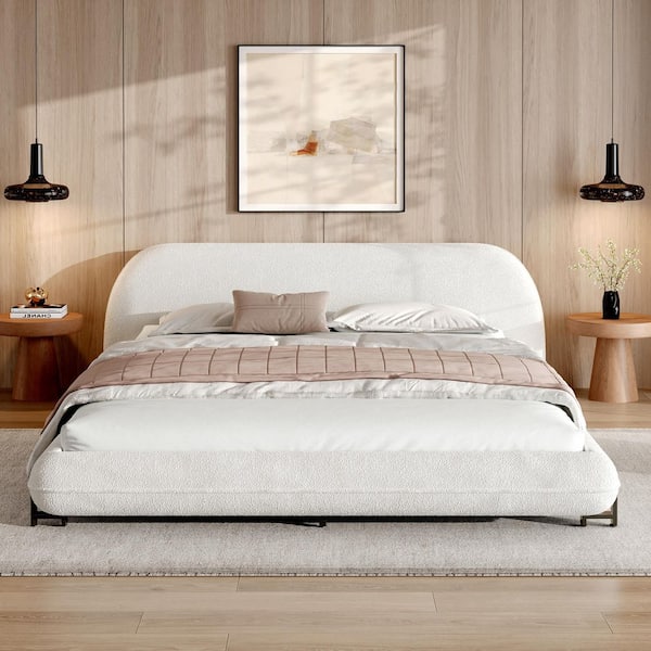 ベッドフレーム White bed frame White Tufted Bed Frame with Diamond Pattern Headboard, Queen