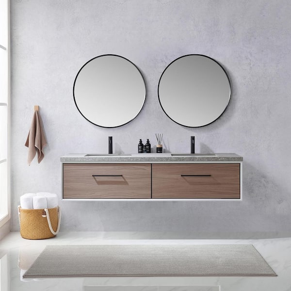 Capa 72 in. W x 22 in. D x 17.3 in. H Double Sink Bath Vanity in Light Walnut with Grey Sintered Stone Top