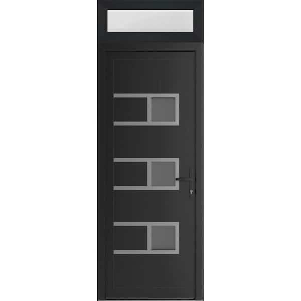 30 in. x 94 in. Left-hand/Inswing Mirrored Glass Matte Black Steel Prehung Front Door with Hardware