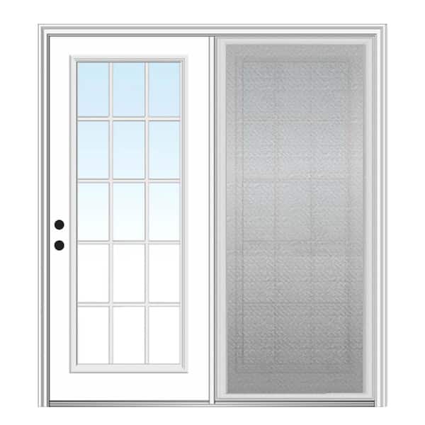 MMI DOOR 67 in. x 81.75 in. Primed Fiberglass Prehung Right Hand Grilles Between Clear Glass 15-Lite Hinged Patio Door w/ Screen