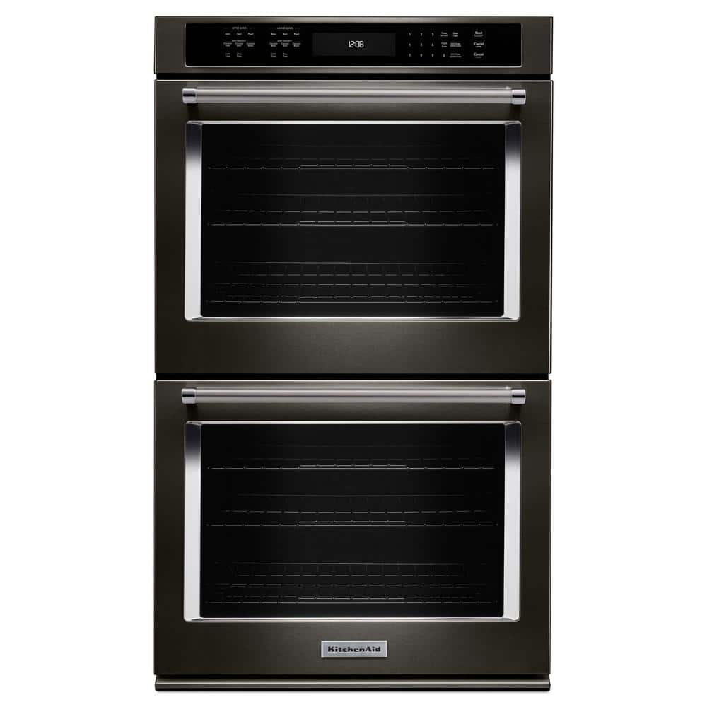 KitchenAid 27 in. Double Electric Wall Oven Self-Cleaning with Convection in Black Stainless