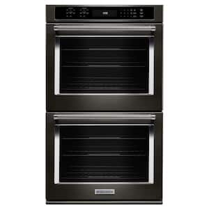 27 in. Double Electric Wall Oven Self-Cleaning with Convection in Black Stainless