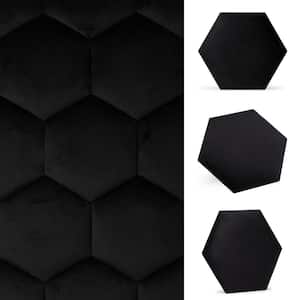 Luxury Velvet 2-Piece 3D Textile Hexagon Wall Panels, Black