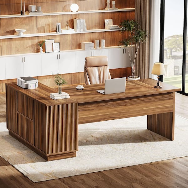 TRIBESIGNS WAY TO ORIGIN 70.8 in. Light Walnut L-Shaped Wood