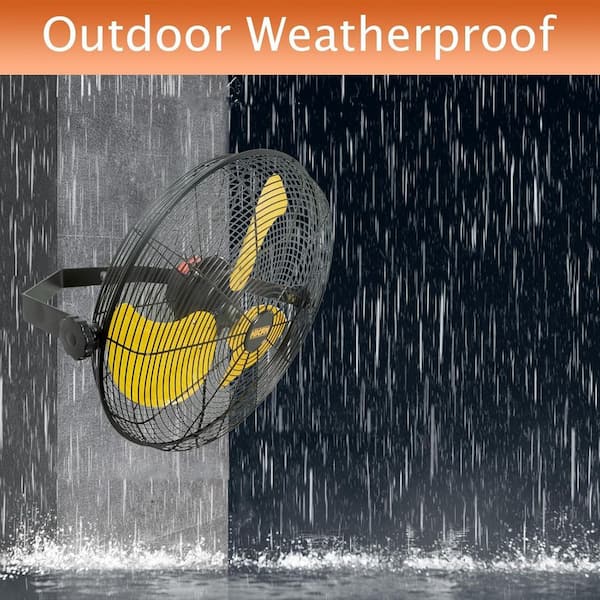 HICFM 20 in. Yellow Outdoor Wall Mounted Fan, 5100 CFM 3-Speed, IP44 Motor, GFCI Plug, for Patio, Workstation, UL Listed