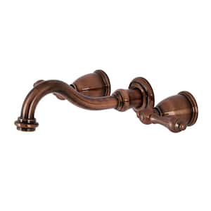Vintage 2-Handle Wall Mount Bathroom Faucet in Antique Copper