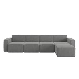 5-Piece Dark Gray Fabric Living Room Sectional Sofa