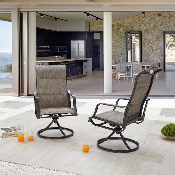 Swivel Sling Outdoor Dining Chair in Gray (2-Pack)