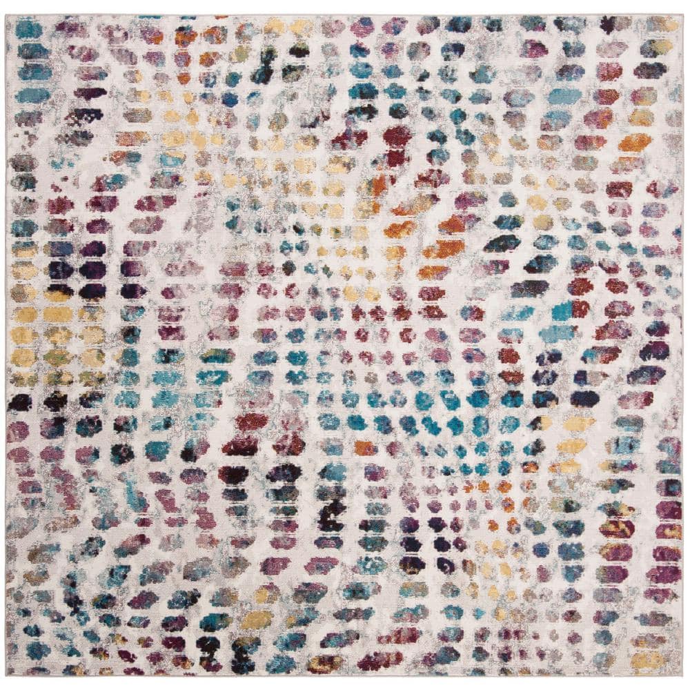 Aria 6'5" Square Off-White Synthetic Reversible Area Rug