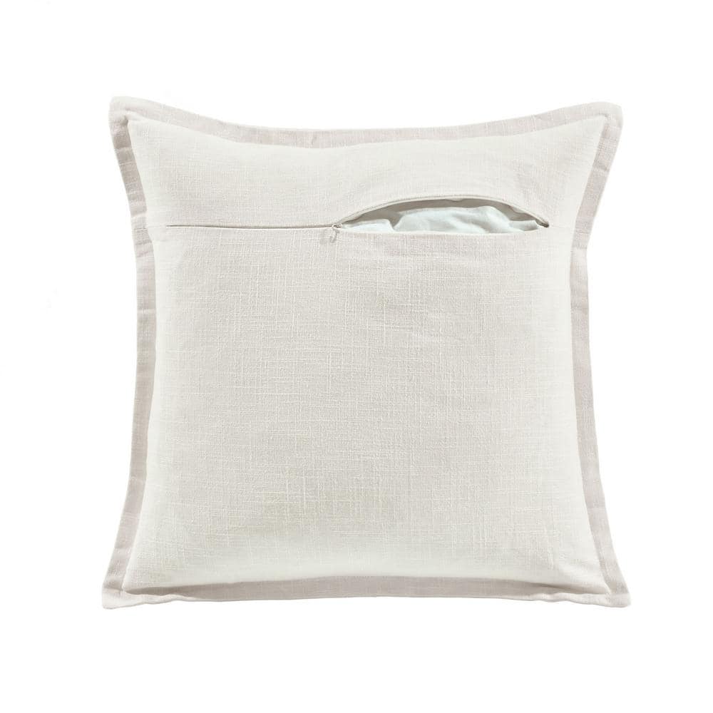 Medium Off-White Cotton Embroidered Decorative Pillow