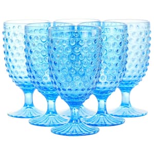 Martha Stewart 6 Piece 14.3oz. Clear Glass Hobnail Goblet Drinkware Set in Blue