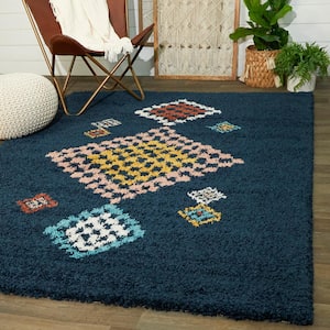 DiLuca Bohemian Shag Navy 8 ft. x 10 ft. Area Rug