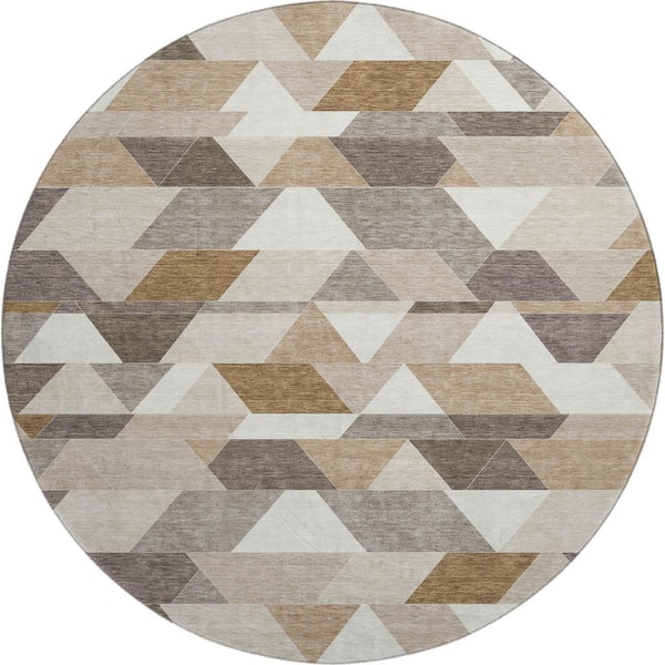 Mayfield Premium Machine Washable Abstract AMF2526 Ivory 8 ft. x 8 ft. Round Rug