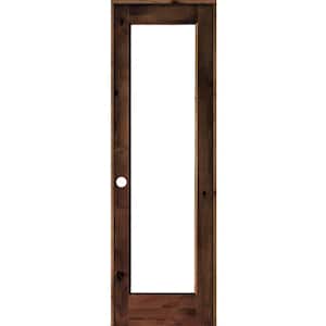 28 in. x 96 in. Knotty Alder Right-Hand Full-Lite Clear Glass Red Mahogany Stain Wood Single Prehung Interior Door